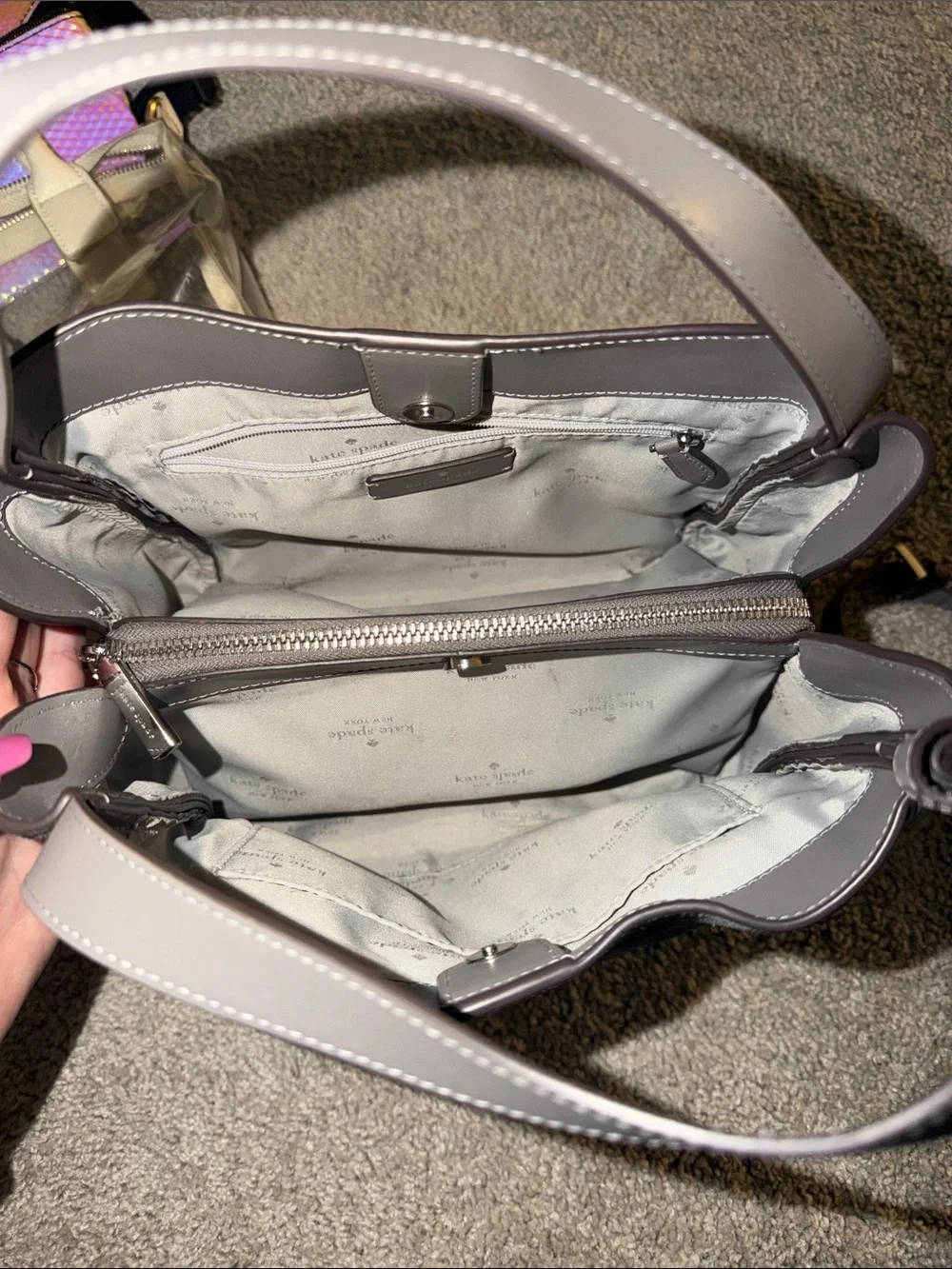 kate spade Gray Suede & Leather Top-Handle Shoulder Bag